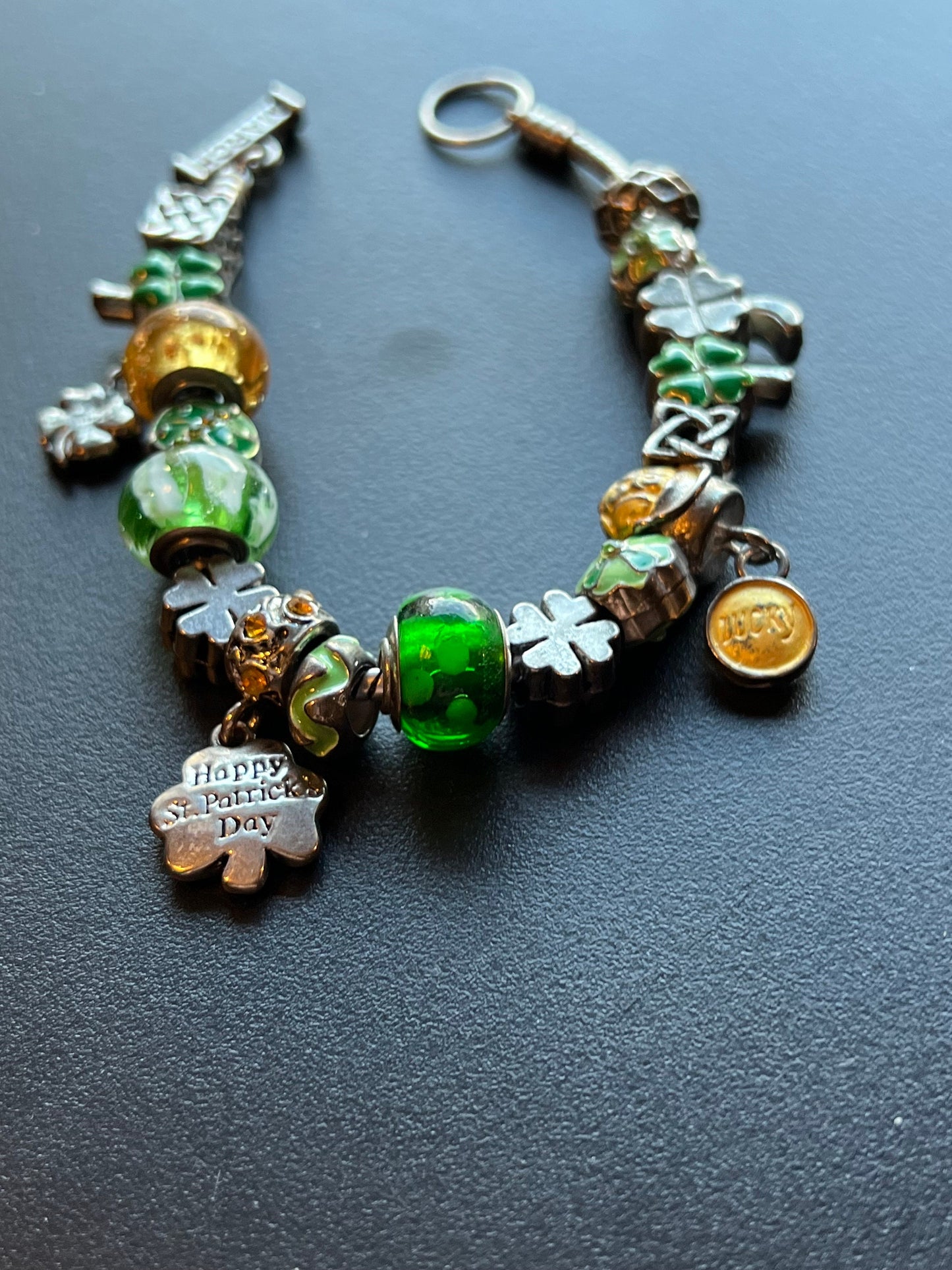 Willabee & Ward Charm Bracelet: Lucky Green Beads, Silver Clover