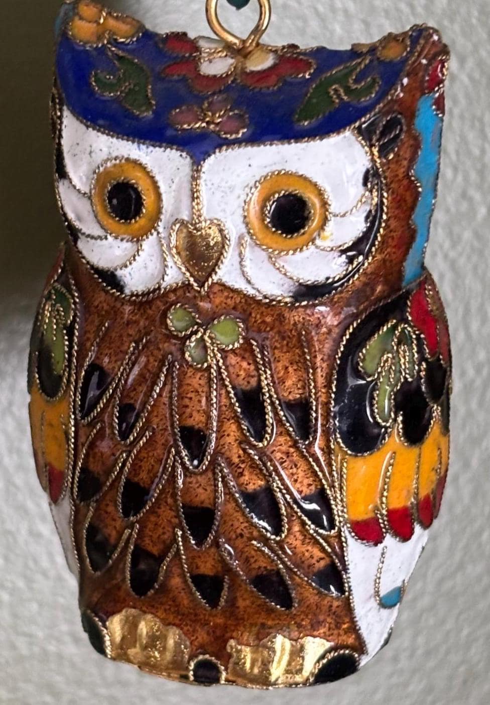 Cloisonné Brass Enamel Owl Statue, Colorful Enamel Owl Figurine, Bird Lover Decor