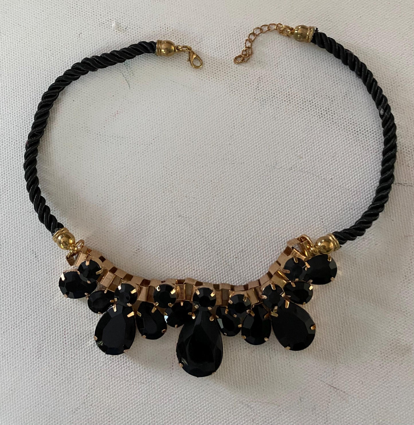 Vintage Black Gold Necklace with Black Onyx and Faceted Gems, Choker Style Jewelry, Elegant Gift for Her