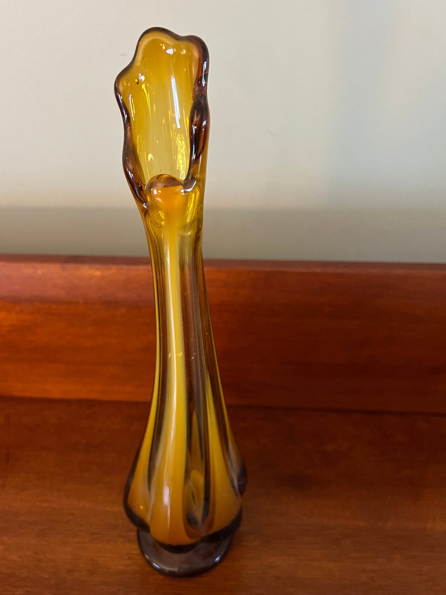 Vintage Italian Amber Swung Glass Vase: Mid-Century Pedestal Vase