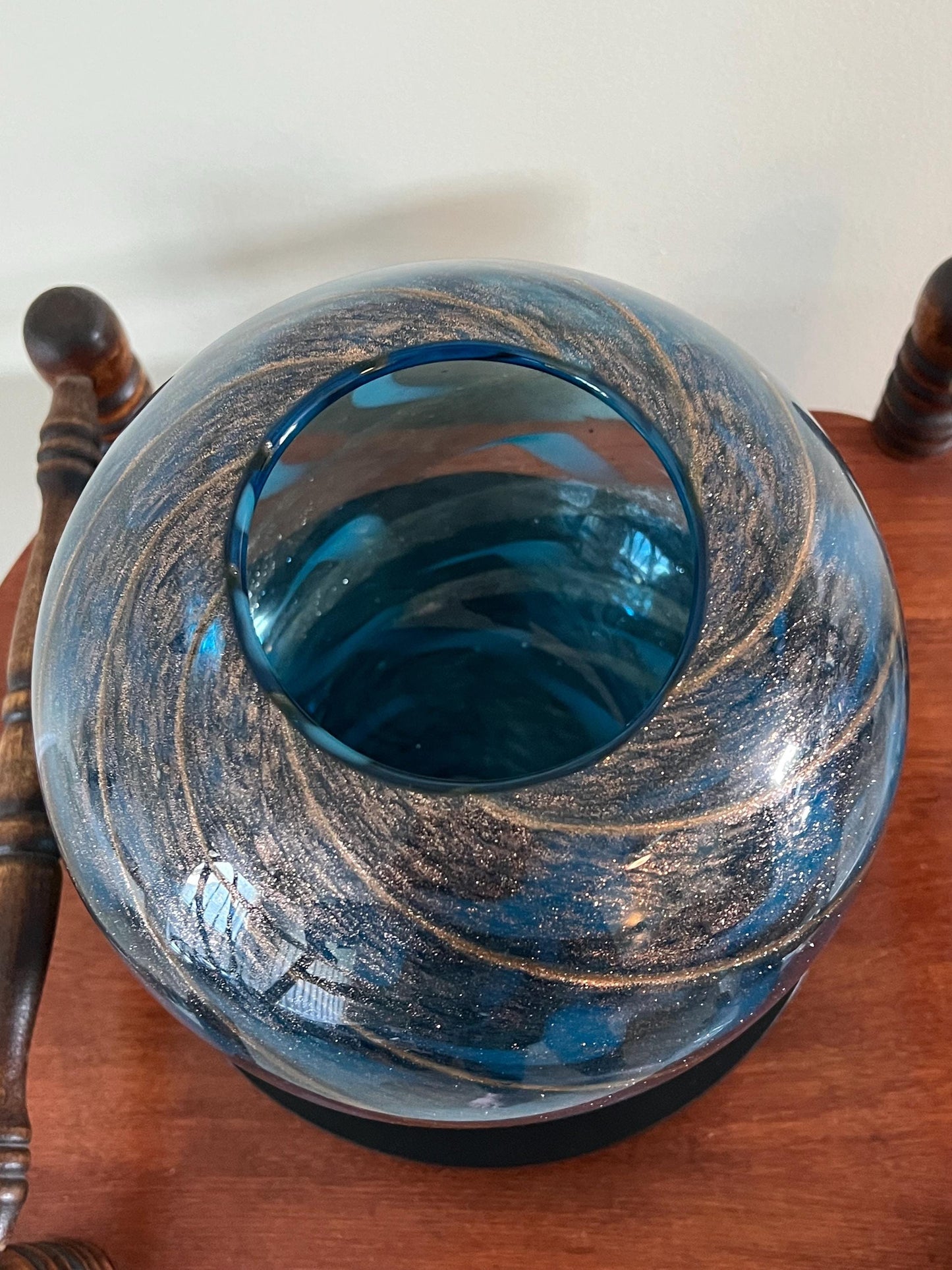 Vintage Murano Blue Glass Vase: Fratelli Toso Style, Aventurine Bronze