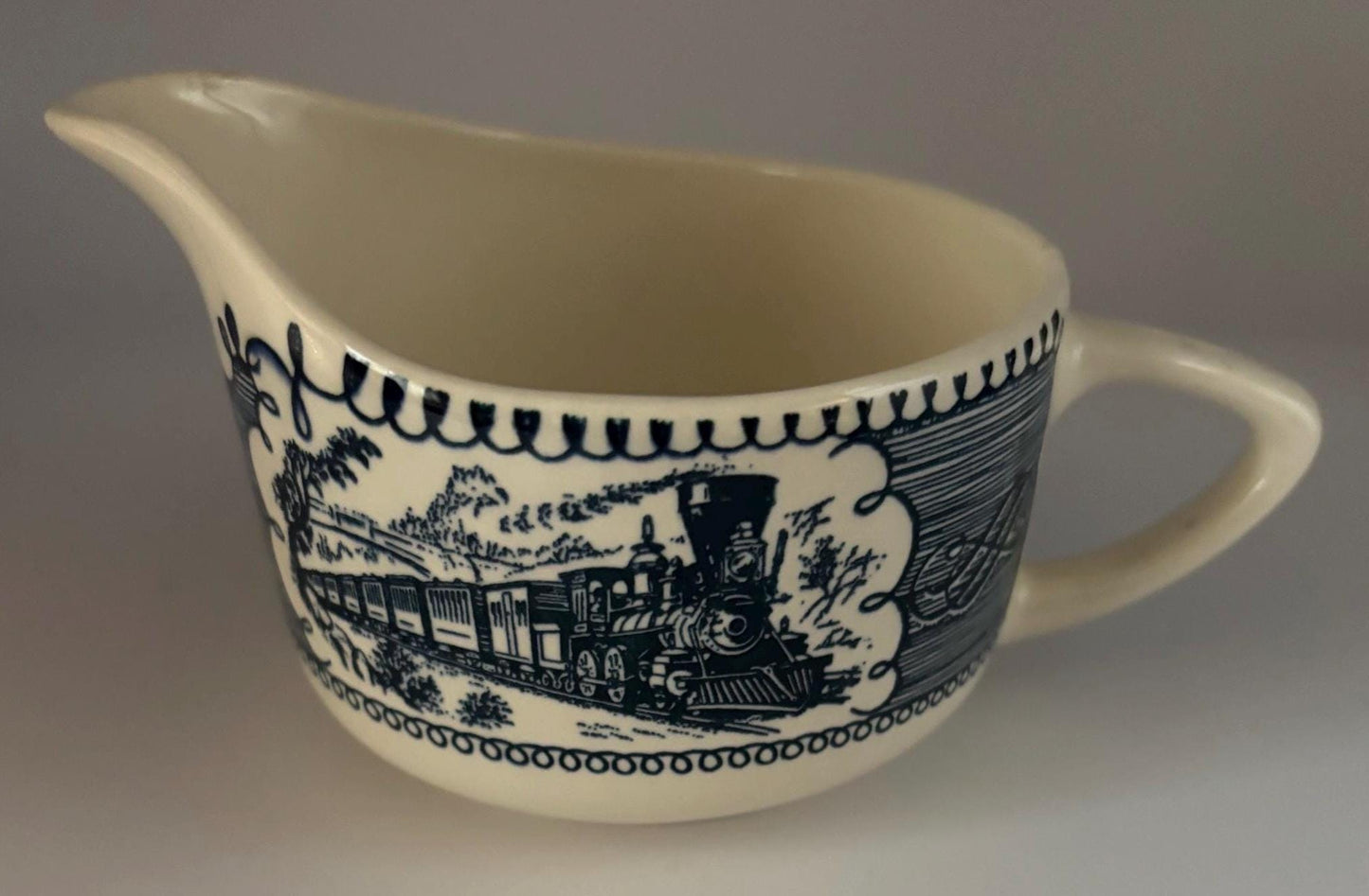 Vintage Currier & Ives Blue and White Creamer Mini Pitcher Lover Antiques and Vintage