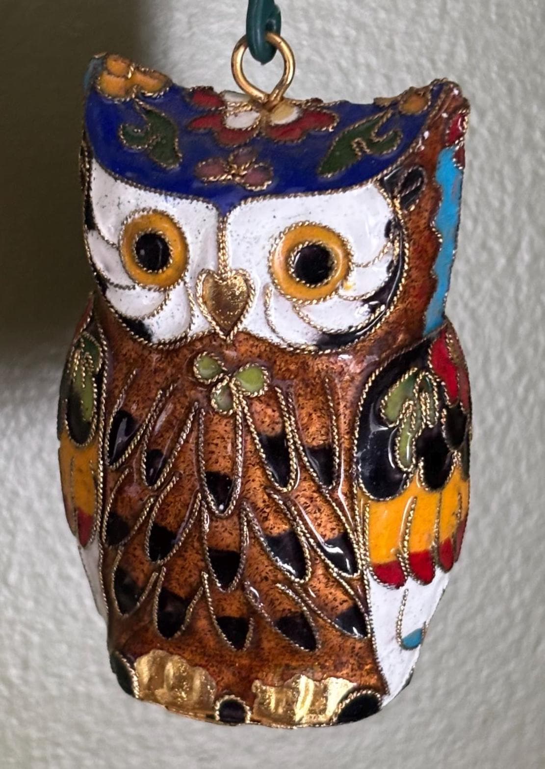 Cloisonné Brass Enamel Owl Statue, Colorful Enamel Owl Figurine, Bird Lover Decor