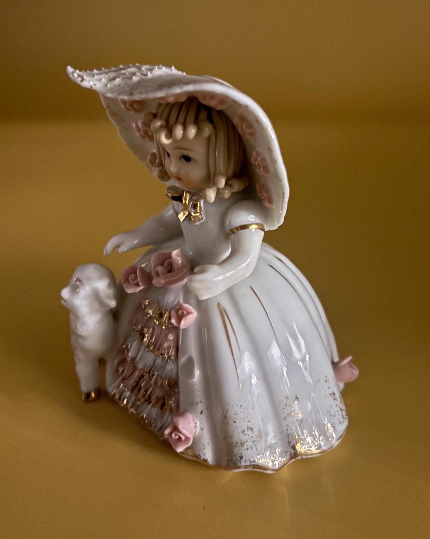 Vintage Lefton Mary Had A Little Lamb Porcelain Hand Painted Figurine Lover Antiques and Vintage