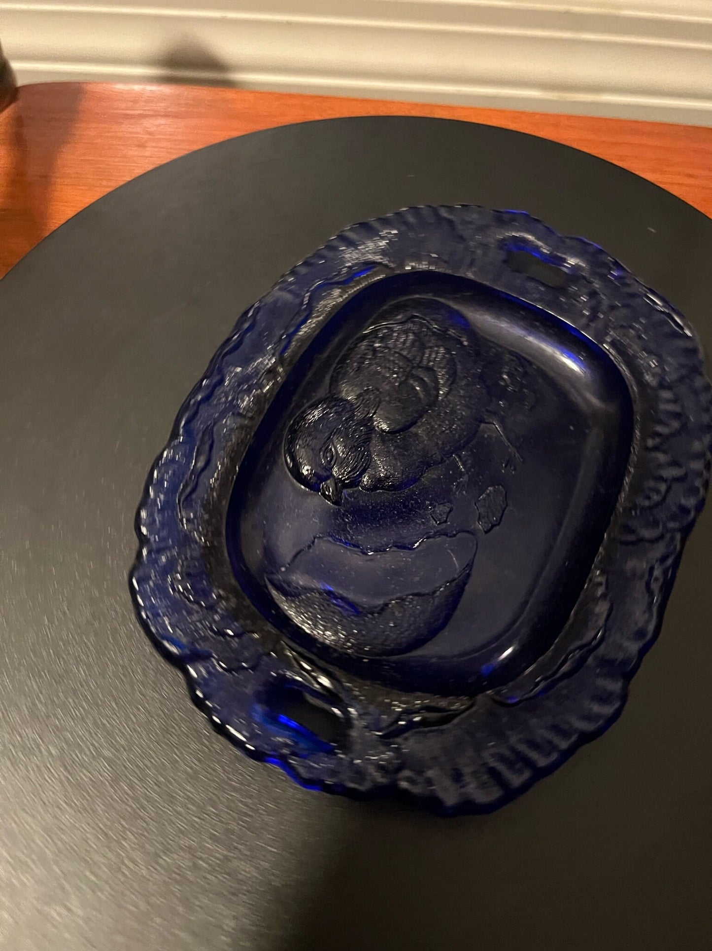 Vintage Purple Pressed Glass Chick Plate: Small Glass Art Dish