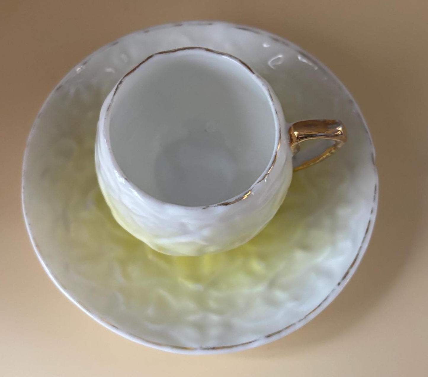 Shelley England Porcelain Tea Cup and Saucer Plate, Yellow & White Hombre, Signed and Numbered