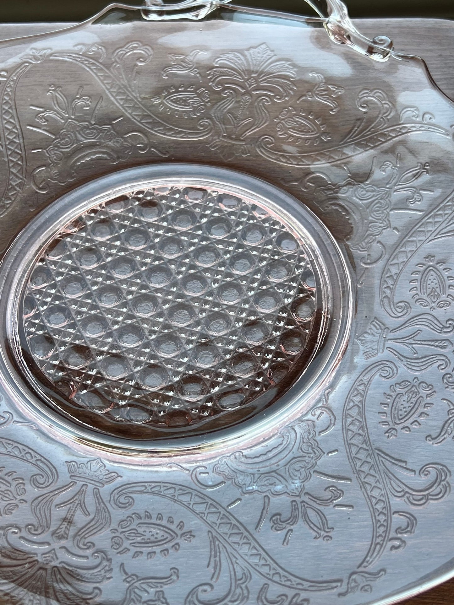 Vintage Pink Glass Platter Lancaster Landrum Cane Depression Glass Plate Plates Lover Antiques and Vintage