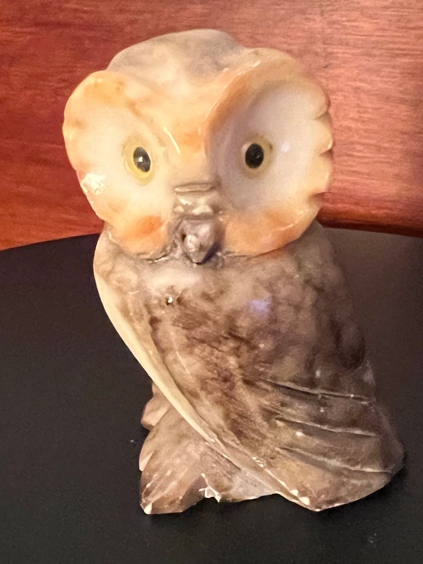 Vintage Alabaster Stone Owl Figure - Made in Italy