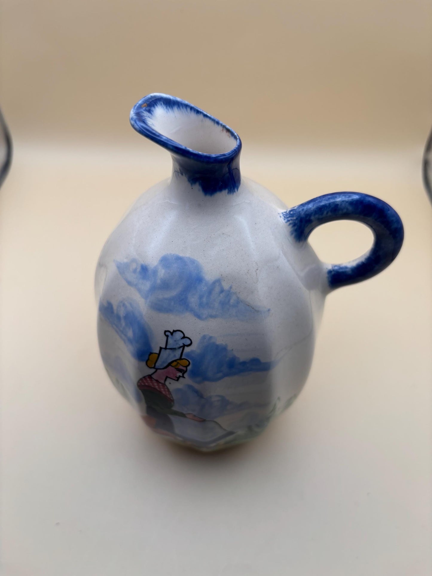 Vintage Gabrielle Fourmaintraux Breeze Pierrick Faience Desvres Calvados Decanter Ceramic Pitcher Jug Lover Antiques and Vintage