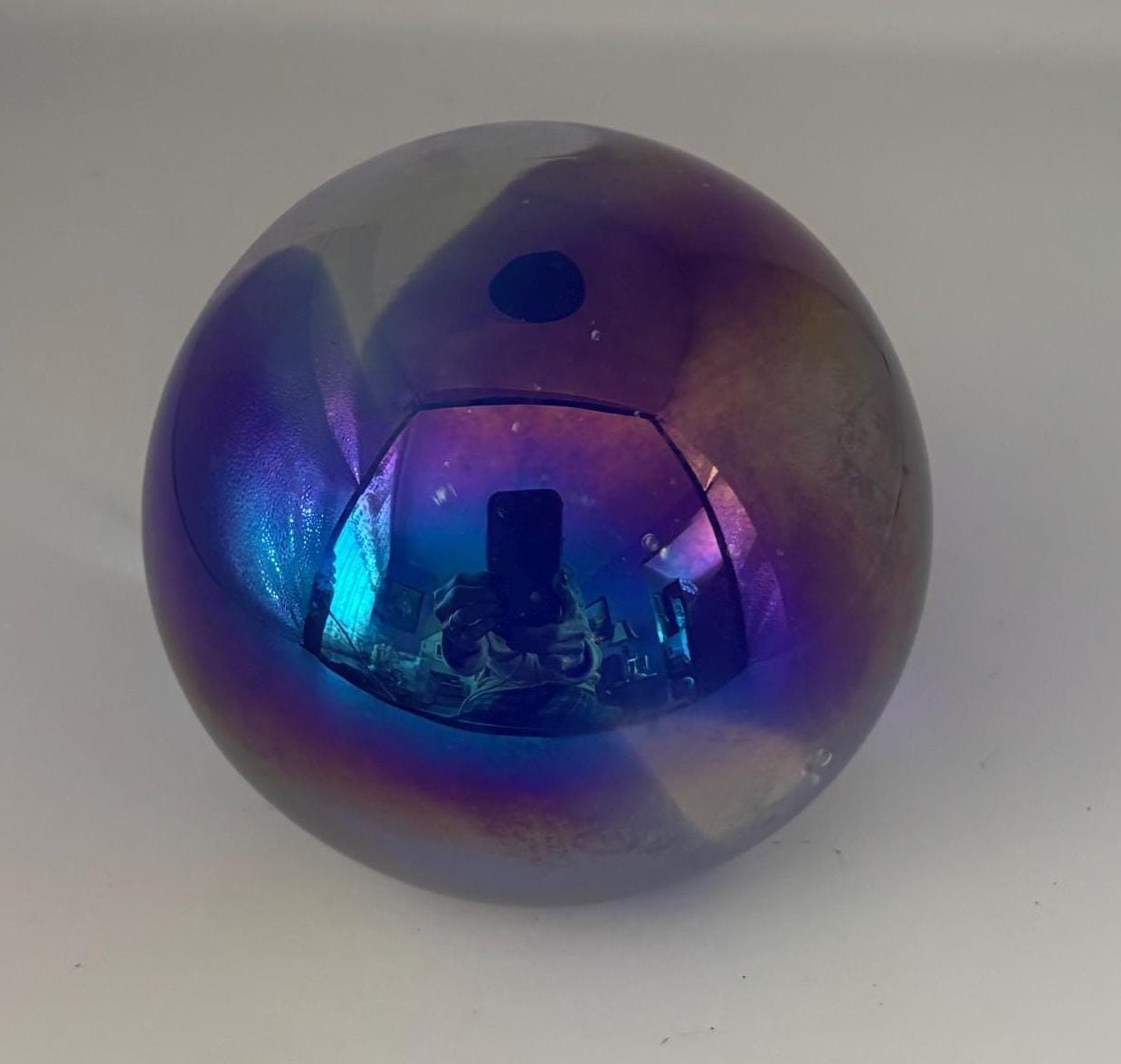 Vintage Gary Levi Metallic Blue Purple Glass Paperweight Mid Century Art Object