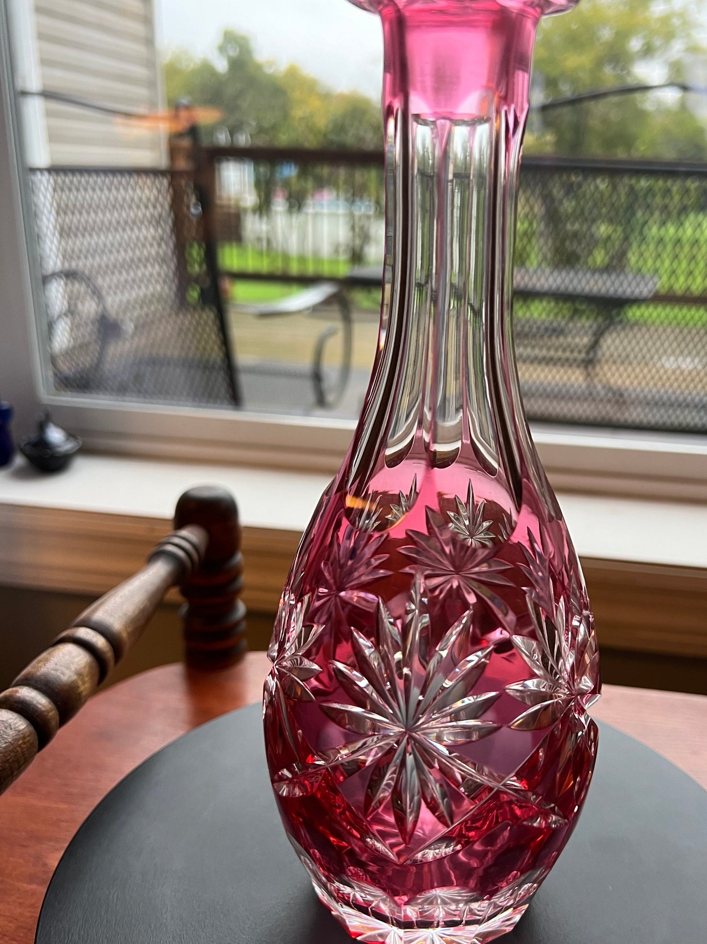 Vintage AJKA Bohemian Pink Cut Crystal Decanter with Stopper