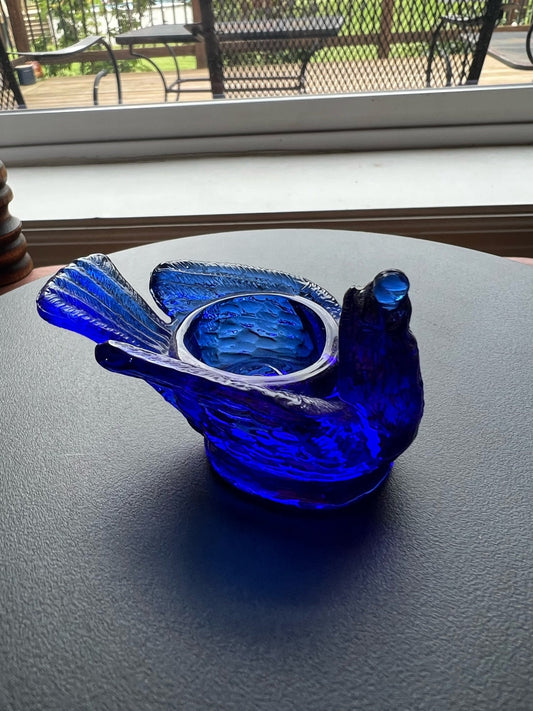 Vintage Cobalt Blue Degenhart Art Glass Rooster Salt Cellar