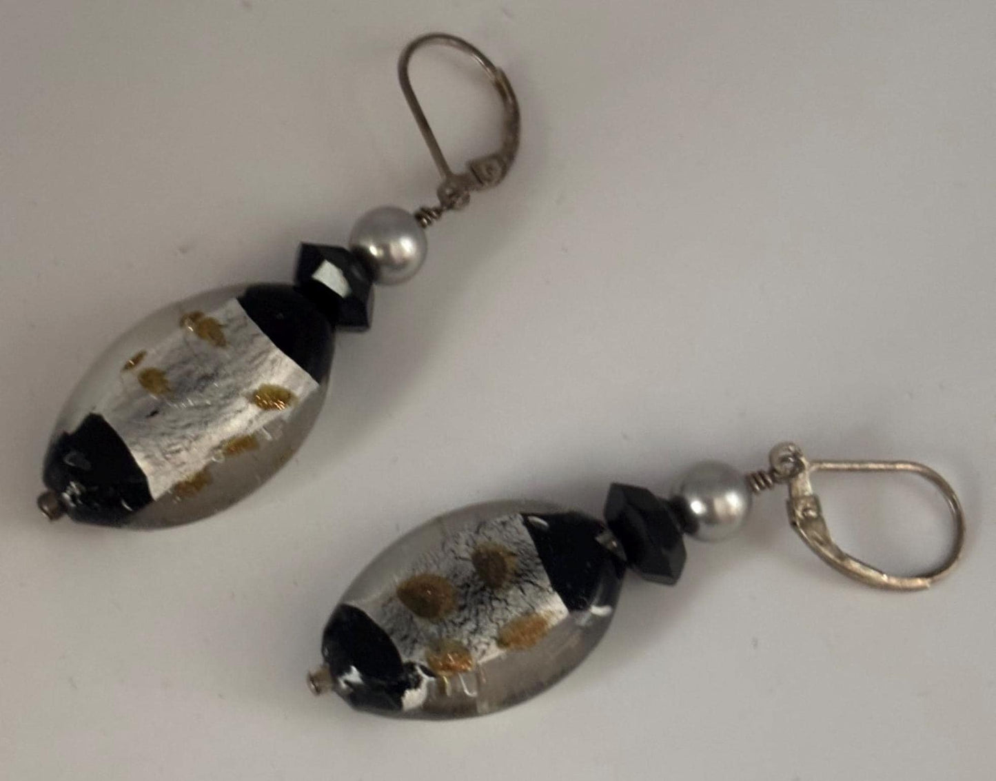 Vintage Silver Black & Copper Lampwork Beads with Czech Black Crystal Swarvoski Grey Pearls Lover Antiques and Vintage