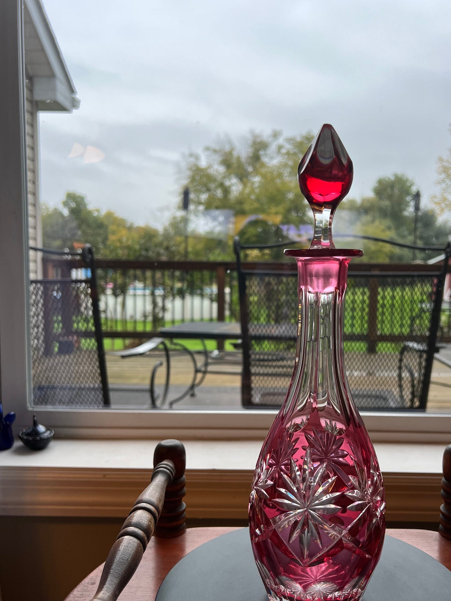 Vintage AJKA Bohemian Pink Cut Crystal Decanter with Stopper