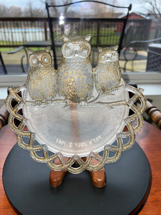 Antique Glass Owl Plate, Patented 1901, Glass Owl Wall Art, Owl Glass Plate, Owl Art, Antique Owl Home Decor, Lover Antiques and Vintage