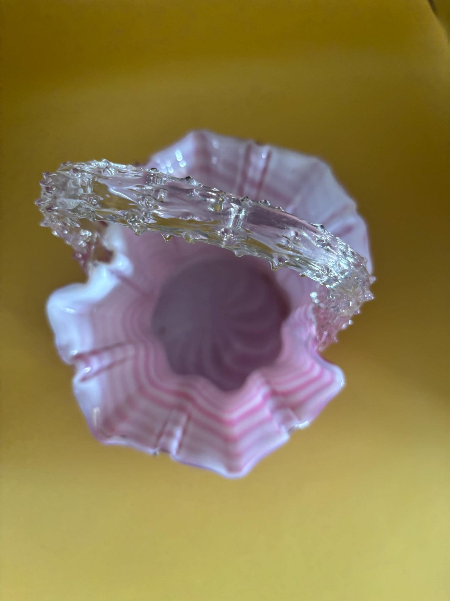 Antique Stevens & Williams Peppermint Pink Swirl Cased Glass Basket Thorn Handle Lover Antiques and Vintage