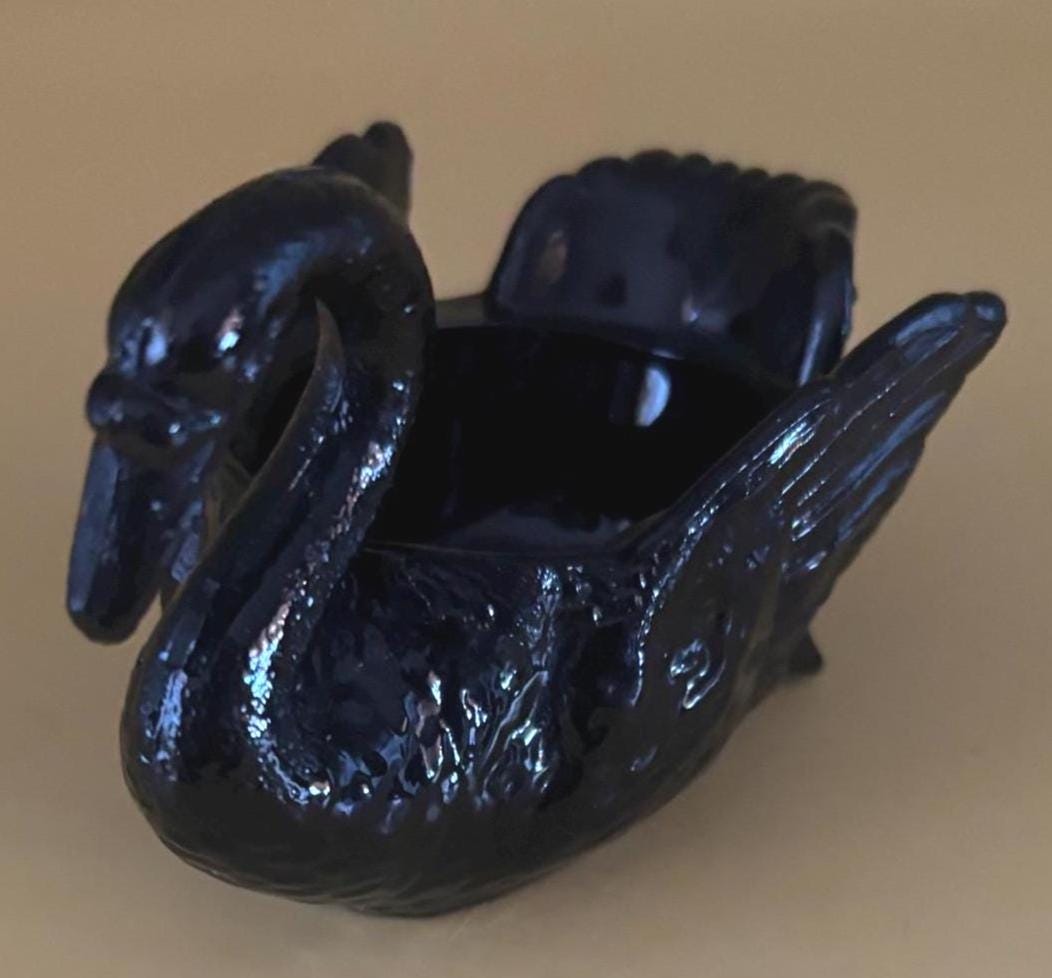 Vintage Ebony Swan Black Cambridge Glass Art Salt Cellar Small Swan Figurine Salt Cellar Lover Antiques and Vintage