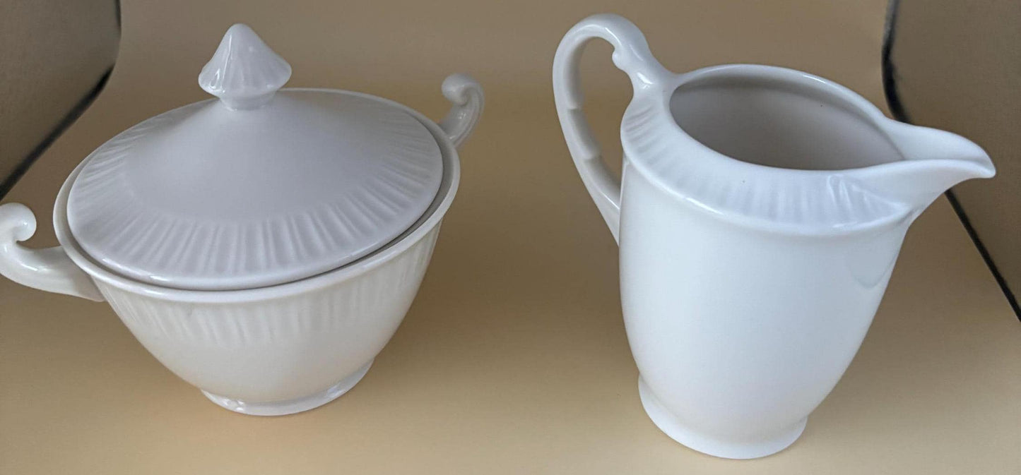 Shelledge White Sugar and Creamer Set, Narrow Flutes Edging Syracuse China Lover Antiques and Vintage