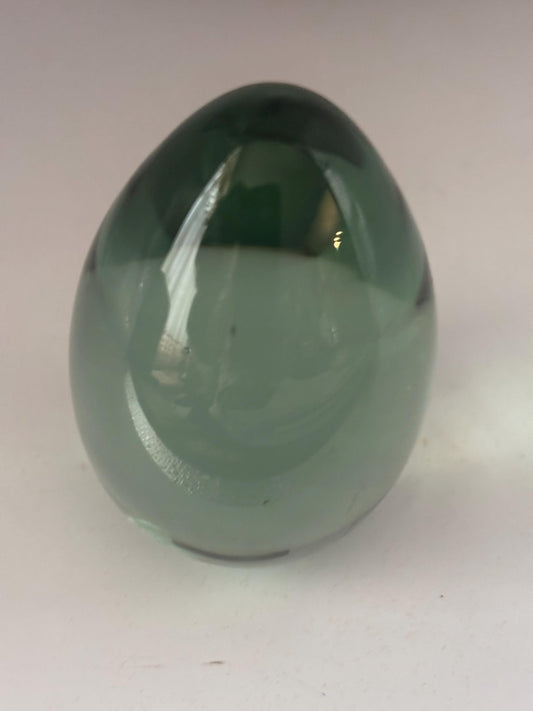 Green Egg Glass Paperweight Vintage 2 1/4 Inch Heavy Art Glass Decor Gift
