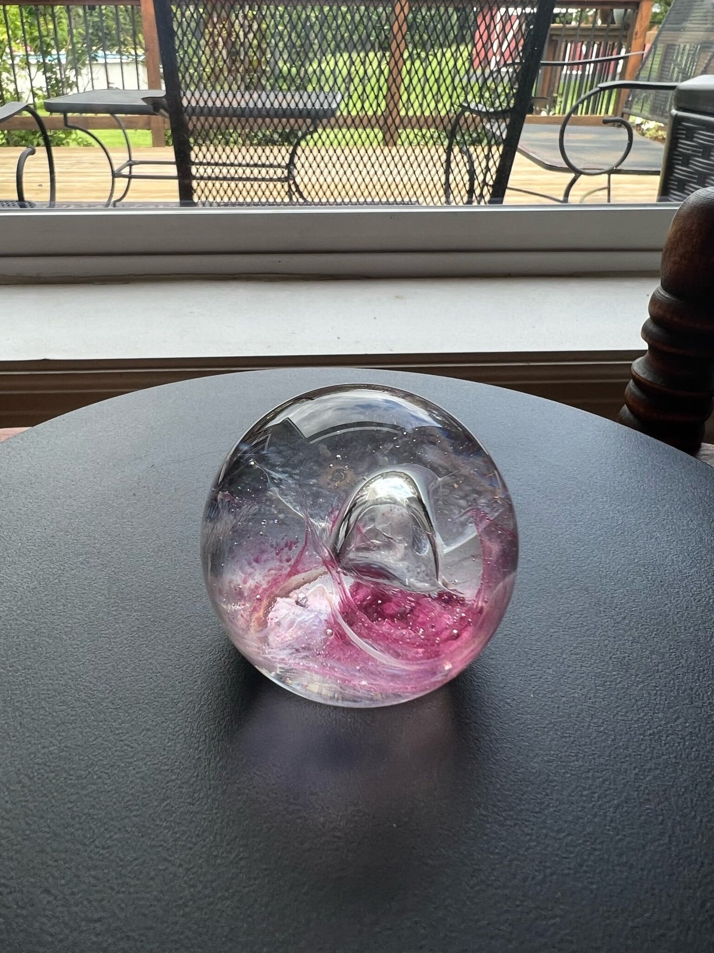 Vintage Caithness Glass Paperweight: Pink Rose, Controlled Bubbles, Robin Sinclair Art Glass