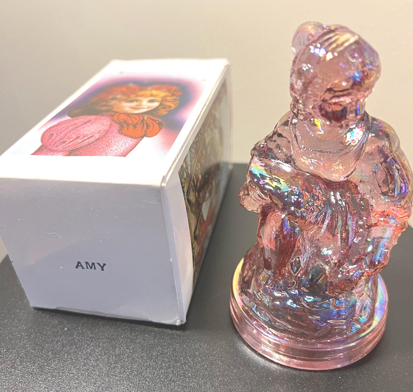 Vintage Little Women Amy Iridescent Pink Glass Figurine - Russ Vogelsong Summit Art