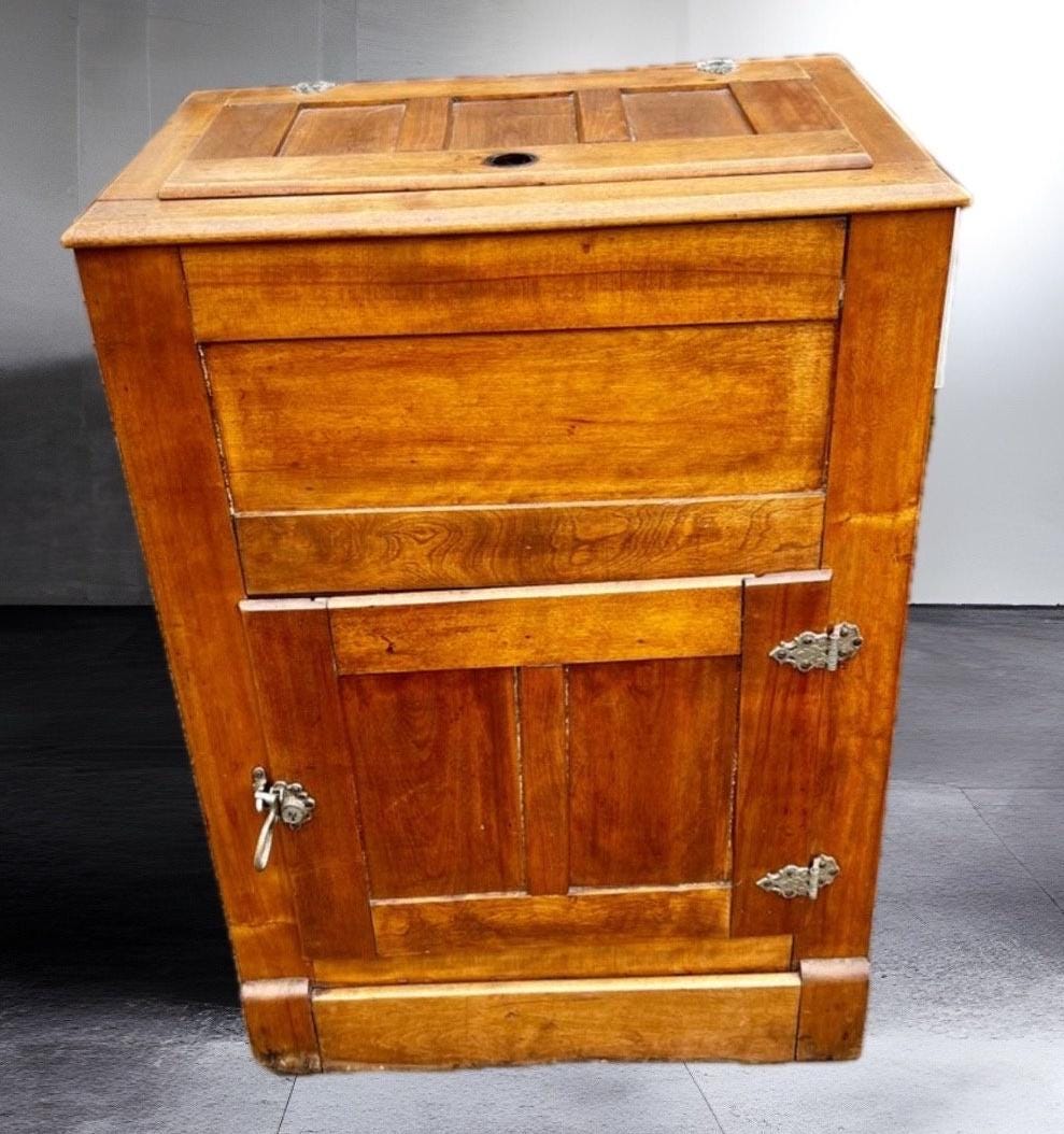Antique Tiger Oak Ice Box, Wood Early Refrigerator,  Circa 1920s, Restore or Display