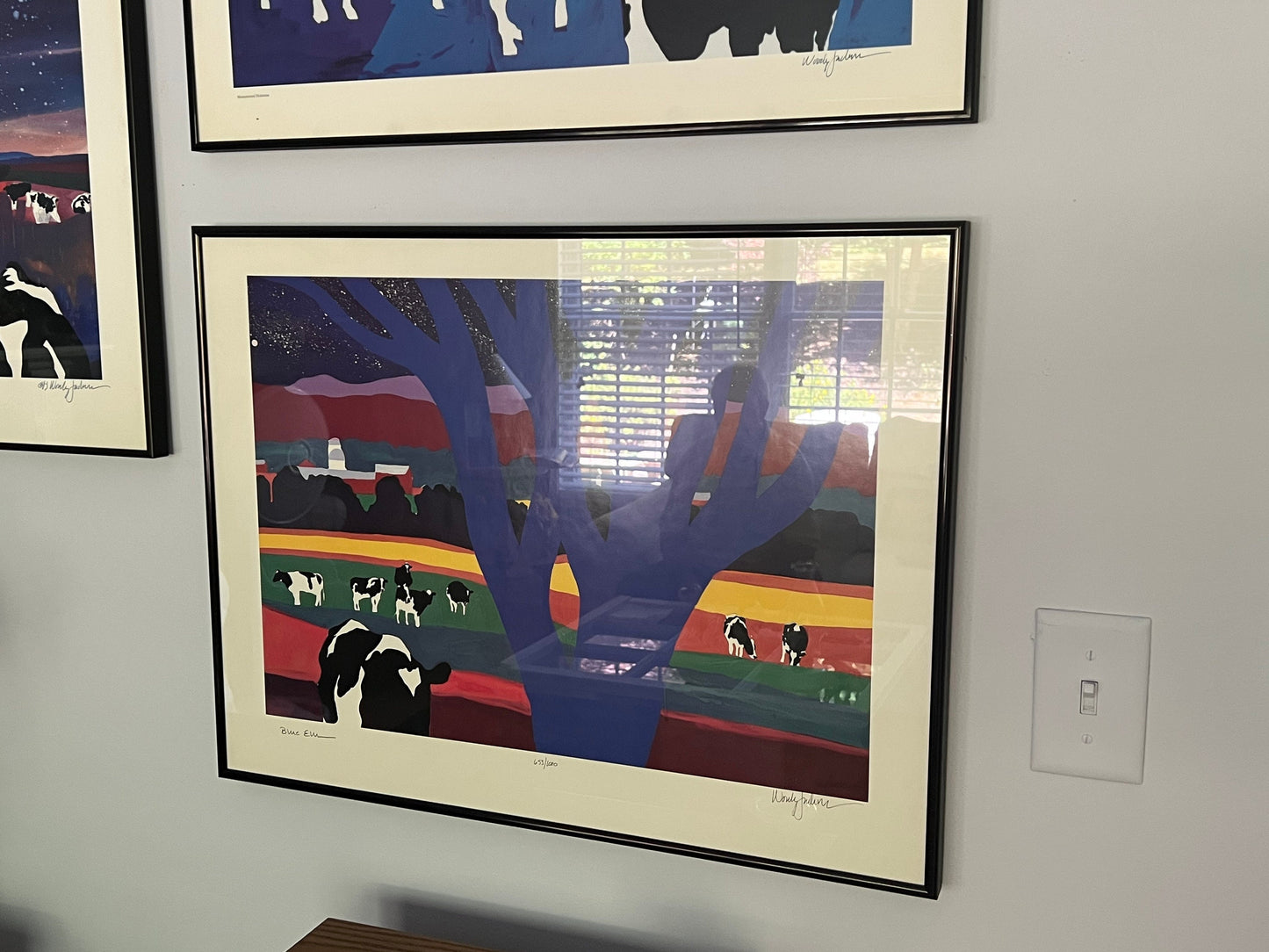 Vintage Woody Jackson Blue Elm Signed & Framed Cow Print Abstract Ben and Jerry artwork art Lover Antiques and Vintage