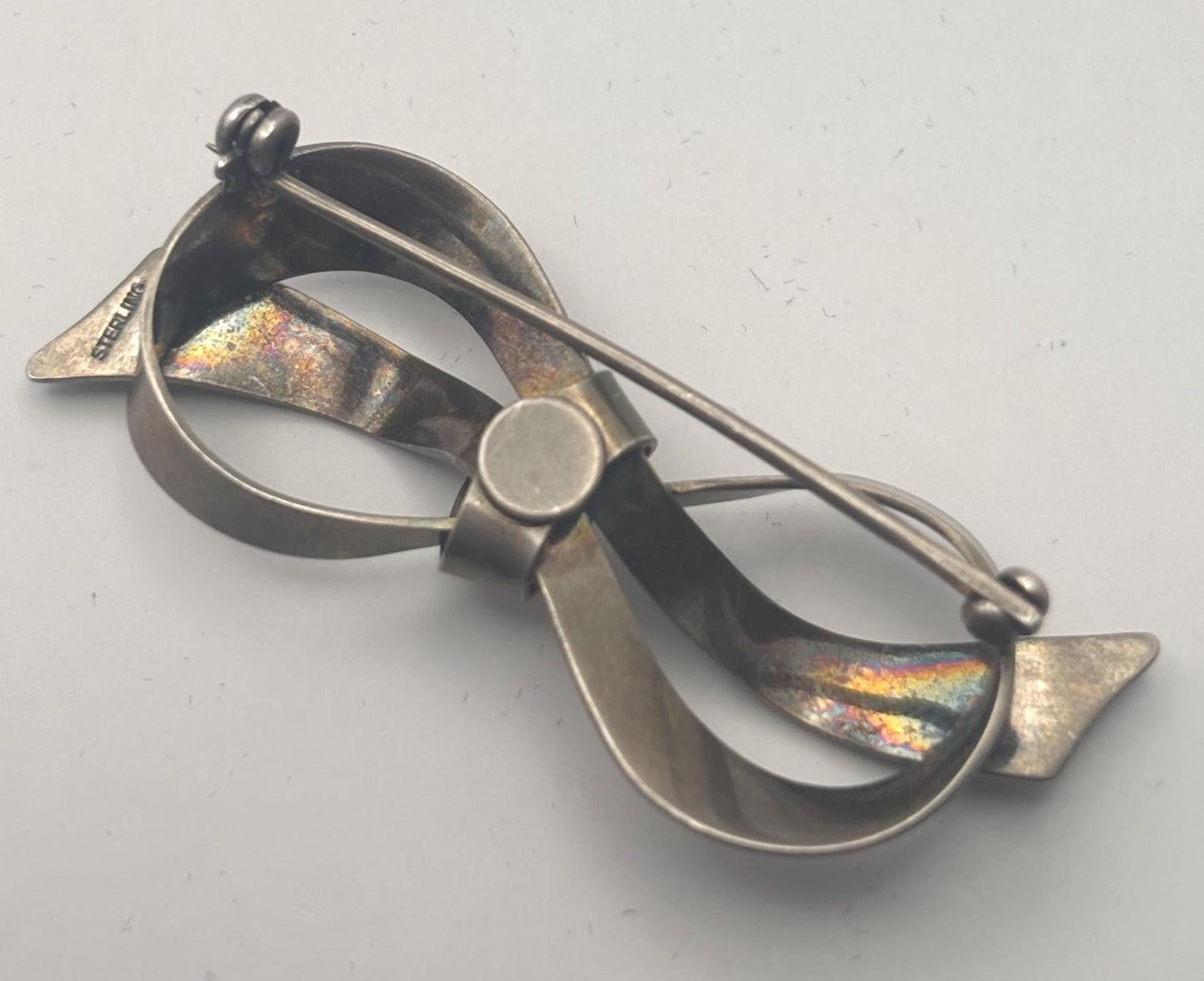 Sterling Silver Bow Brooch, Tied Ribbow Bow Pin, Lover Antiques and Vintage