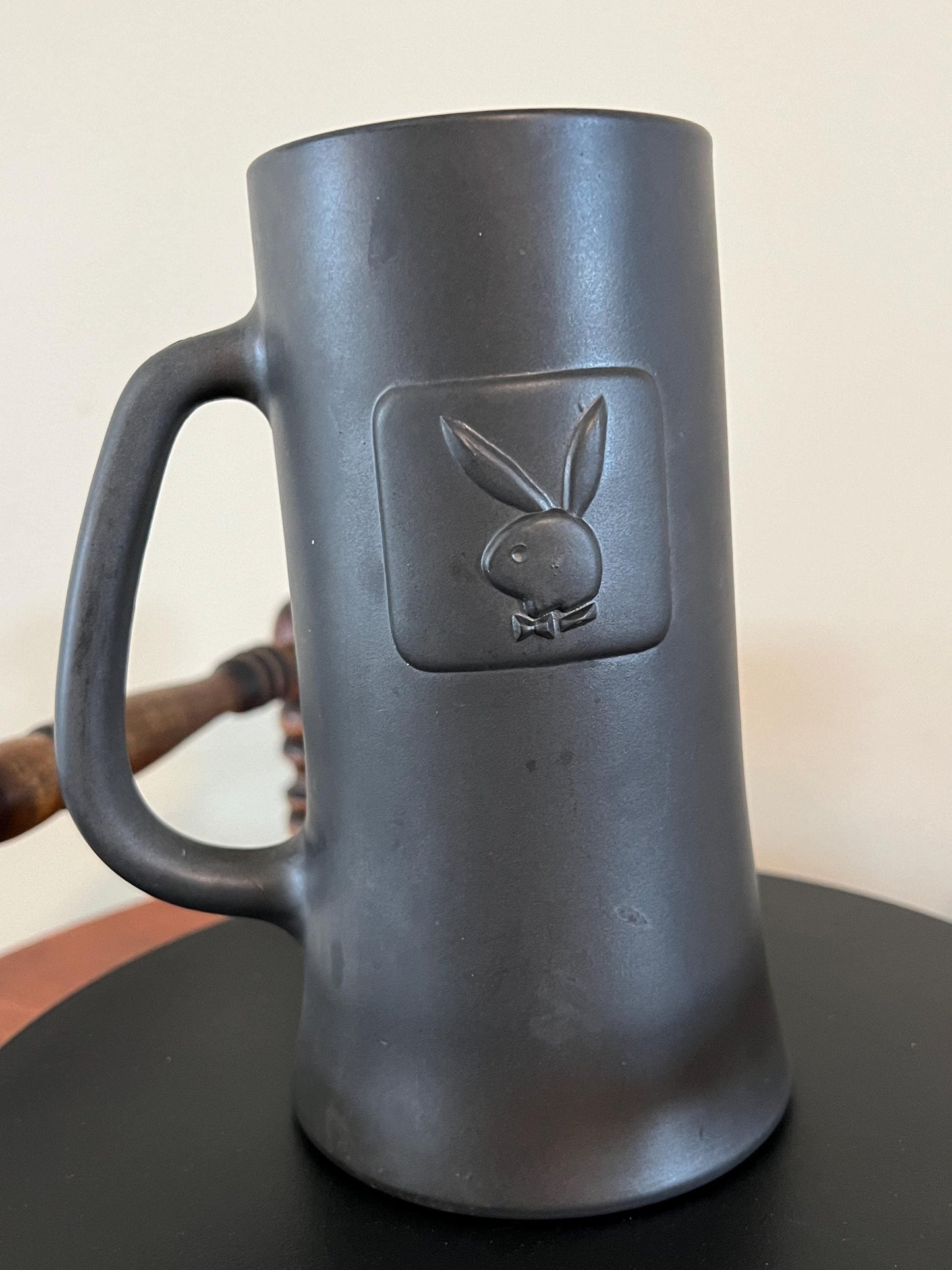 Vintage Playboy Stein Tall Clay Cup Beer Mug with Playboy Bunny Charcoal Matte Look Lover Antiques and Vintage