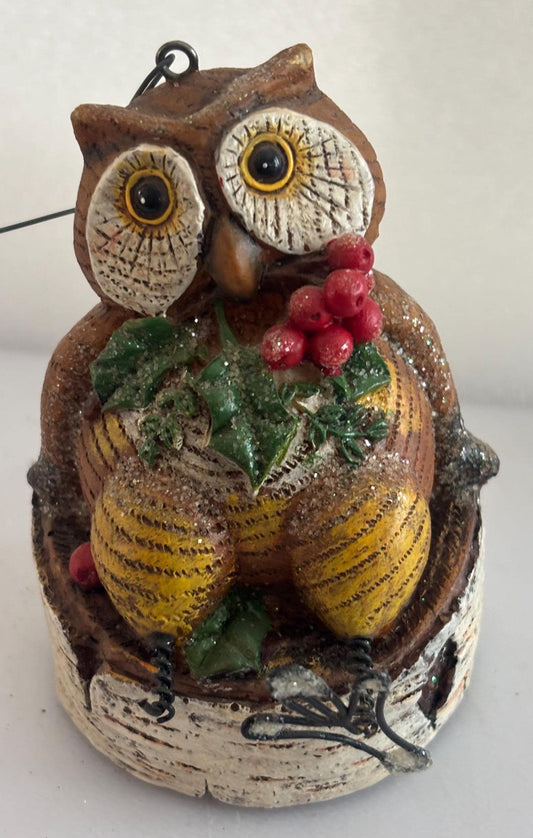 Owl Ornament Figurine, Copper and Resin Owl Decor, Holiday or Home Decor, Unique Bird Figurine