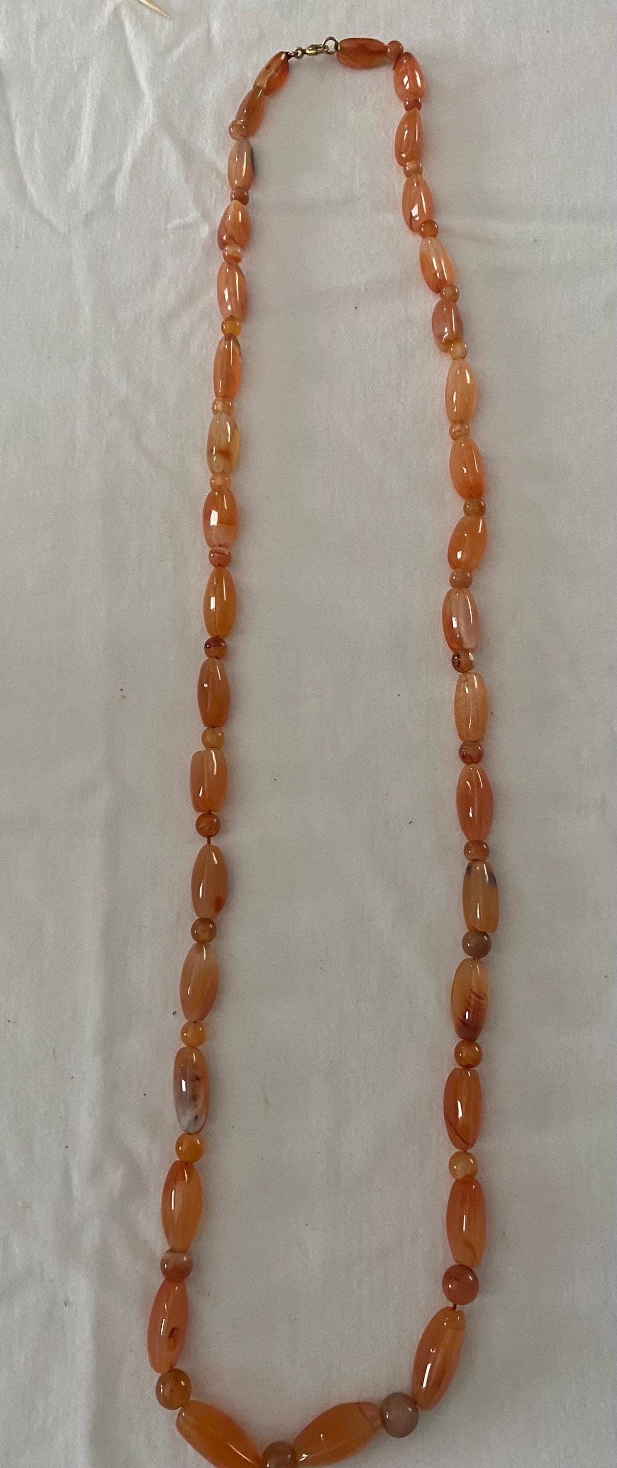 Carnelian Beaded Stone Necklace Orange Jewelry Unique Gift Opportunity Lover Antiques and Vintage