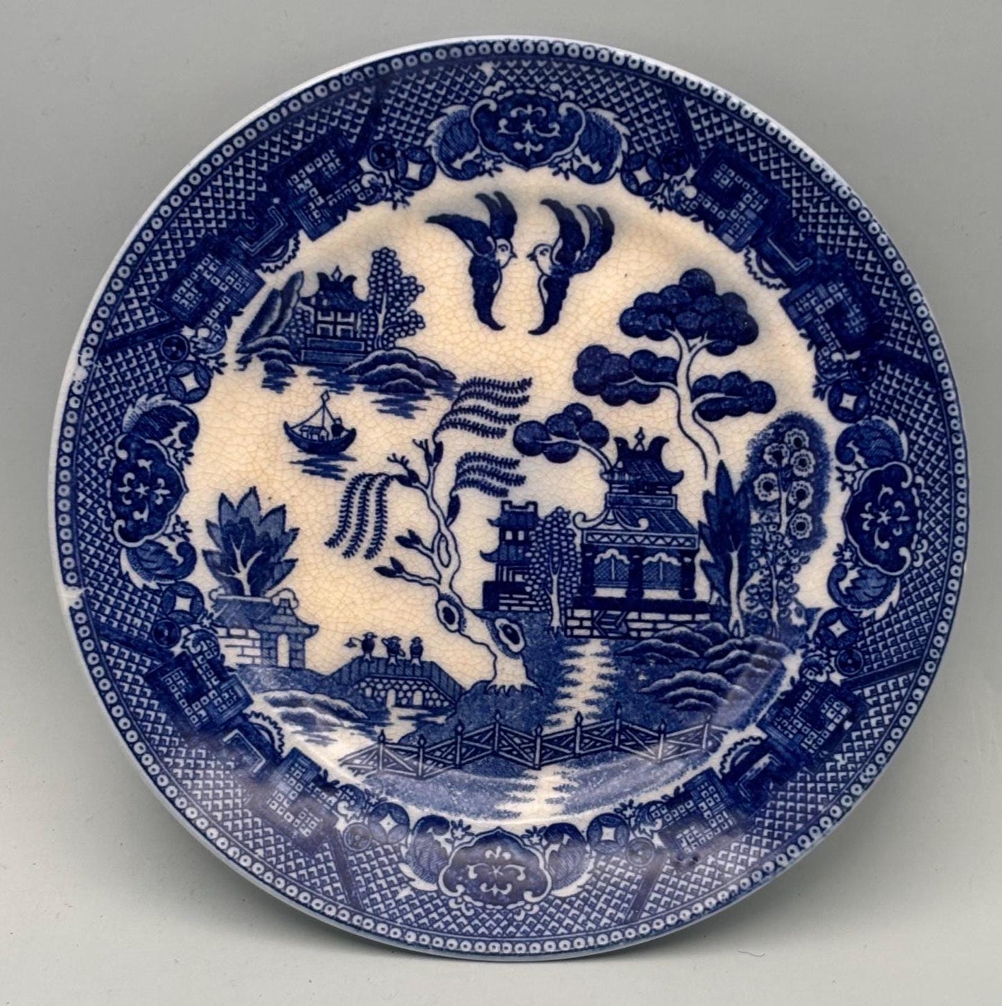 Antique Blue Willow Plate, Bone China, Signed Made in Occupied Japan, Lover Antiques and Vintage