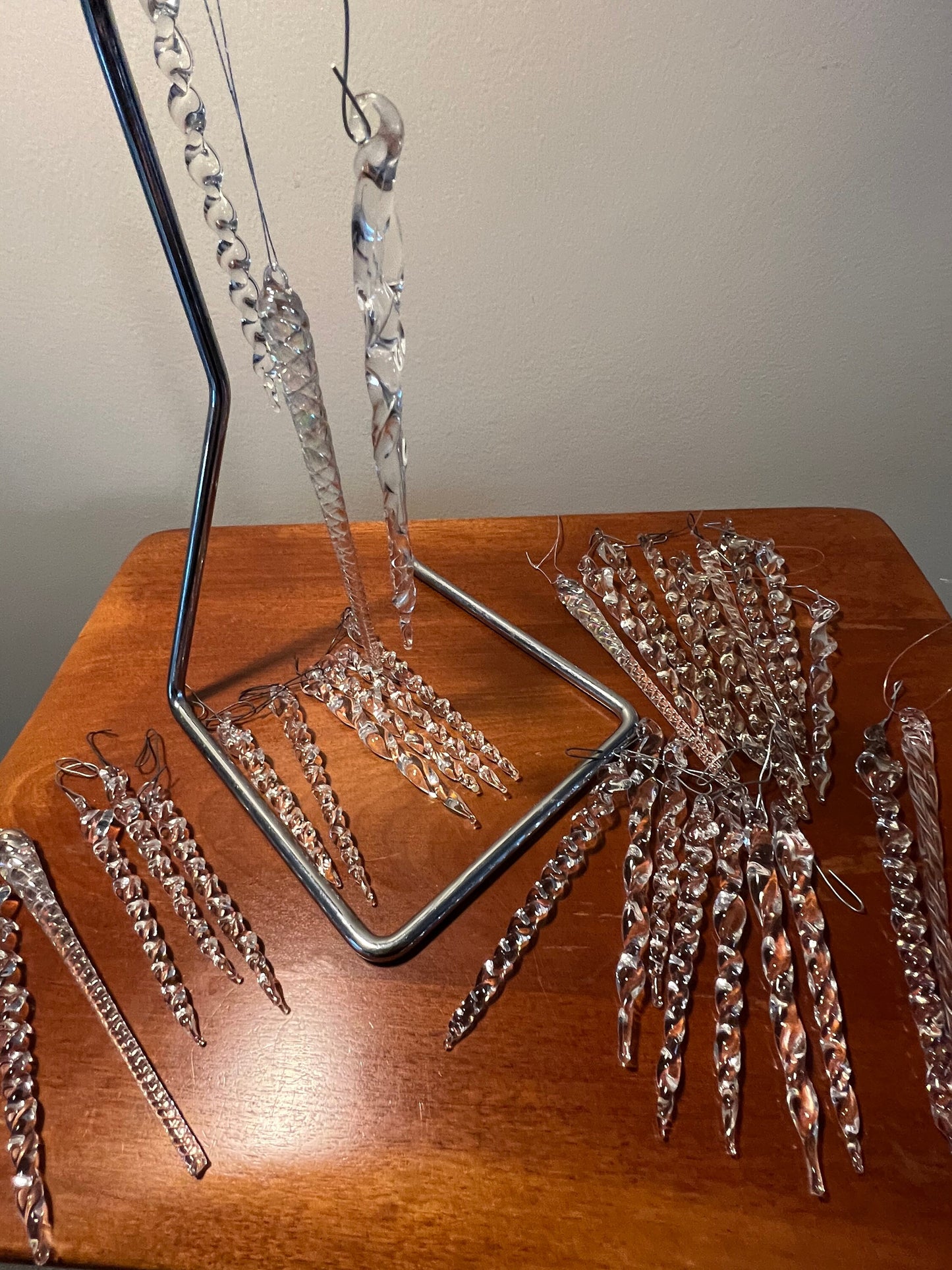 Vintage Crystal Glass Art Icicles Set of 5 Icicle Christmas Ornament Iridescent Crystal Glass Art Glass Icicles Lover Antiques and Vintage