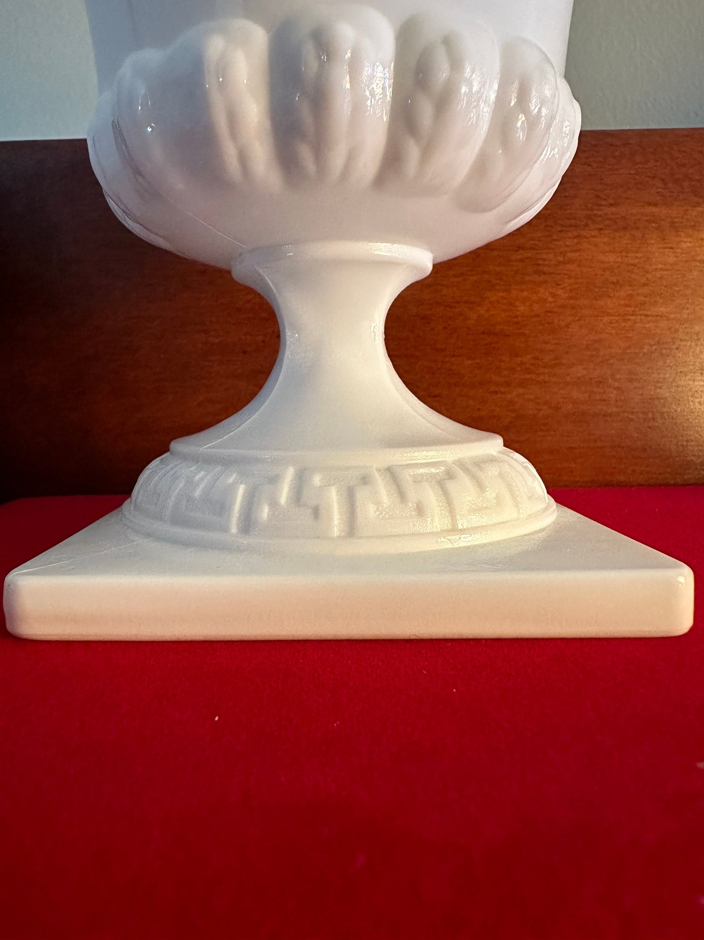 Vintage Milk Glass Urn Vase: Greek Key Planter