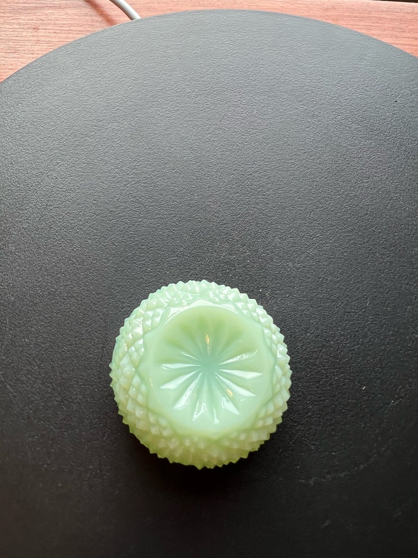 Vintage Green Jadeite Flower Salt Dish, Glass Toothpick Holder
