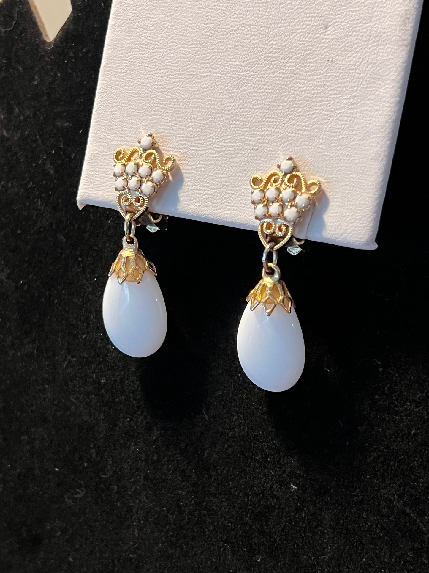 Vintage drop down royal Art Deco clip on earrings white crown estate jewelry earring Lover Antiques and Vintage