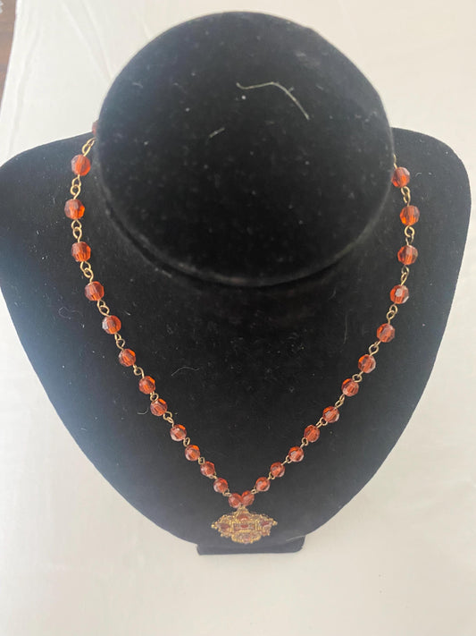 Vintage Amber Glass Czechoslovakian Beaded Necklace with Pendant