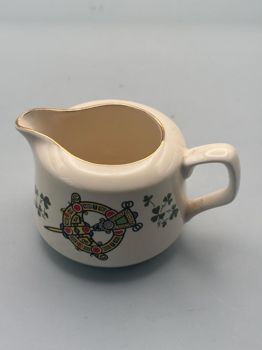 Vintage Carrigaline Pottery Creamer from Cork, Ireland, Decorative Celtic Brooch Design & Shamrocks