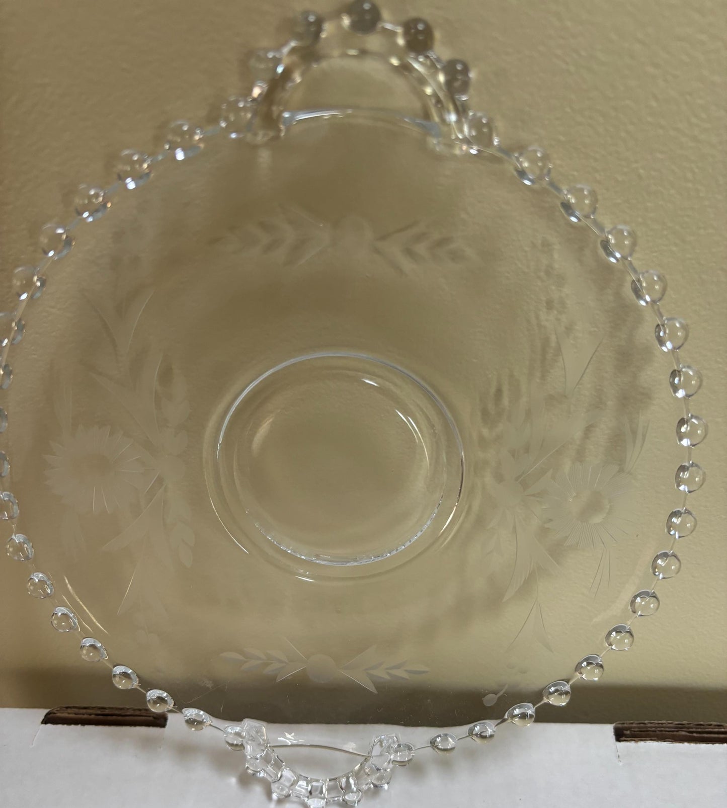 Antique Imperial Beaded Glass Candlewick Etched Glass Plate Platter Lover Antiques and Vintage