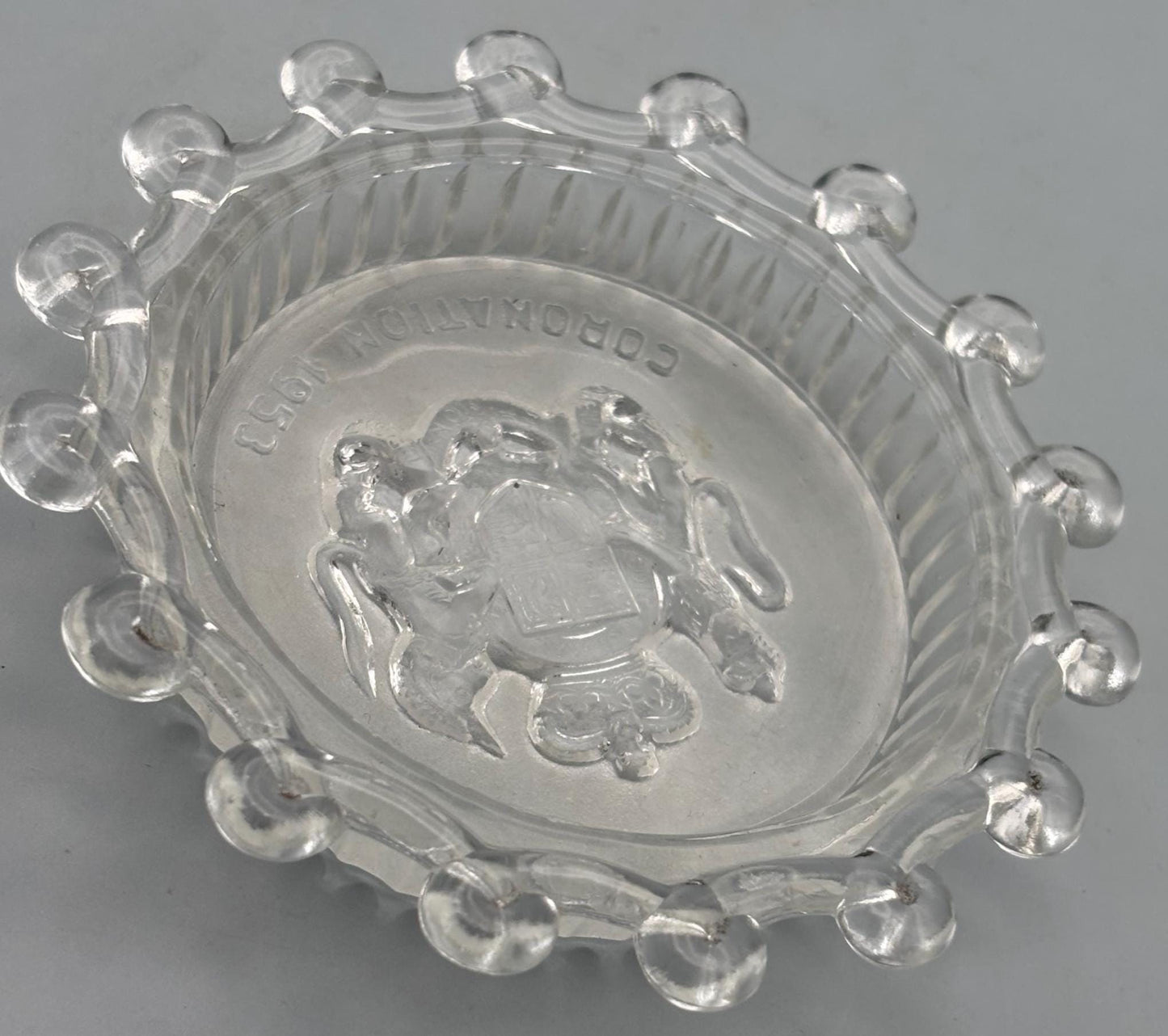 Vintage Queen Elizabeth Pressed Glass Coaster Pin Dish Glass Art Lover Antiques and Vintage