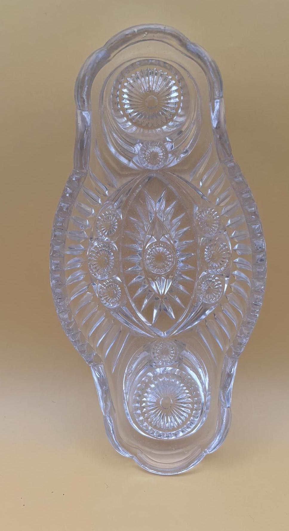 Antique American Brilliant Crystal Cut Sawtooth Glass Serving Dish Nut Tray Lover Antiques and Vintage