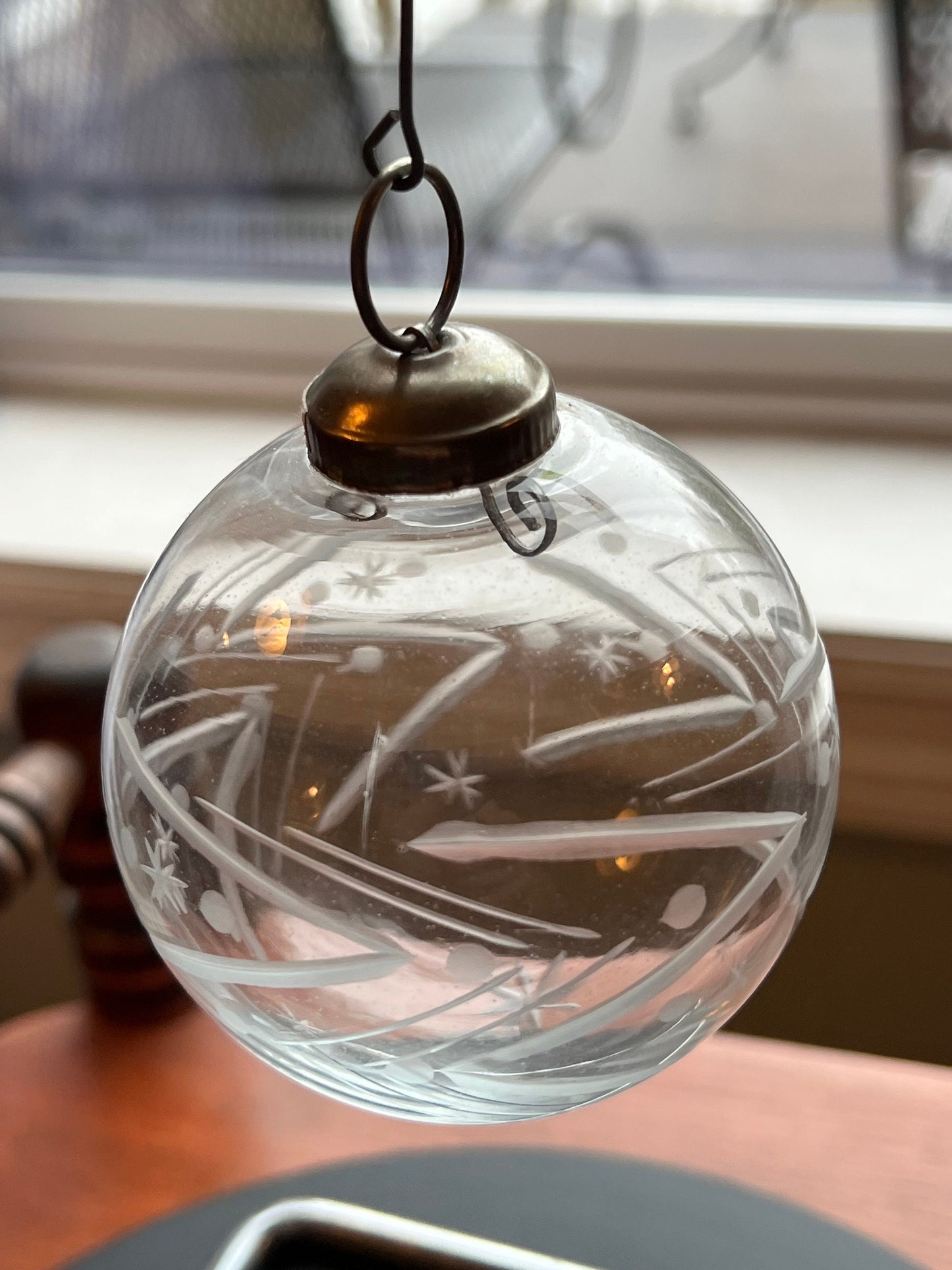 Vintage Etched Glass Christmas Ornament: Star of David, Made in India