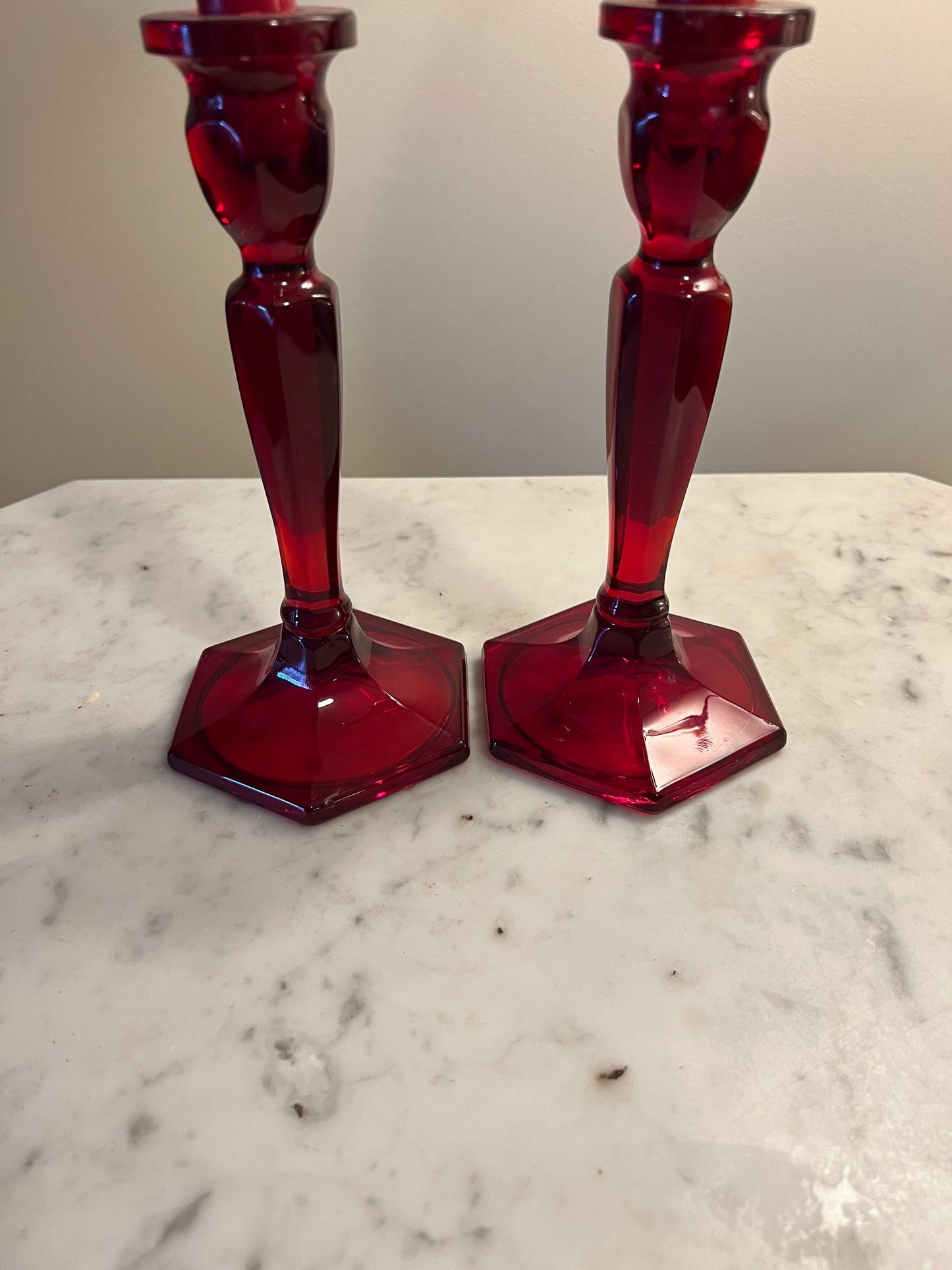 Vintage Fenton Ruby Red Pair of Candleholders Candlestick Holders Lover Antiques and Vintage
