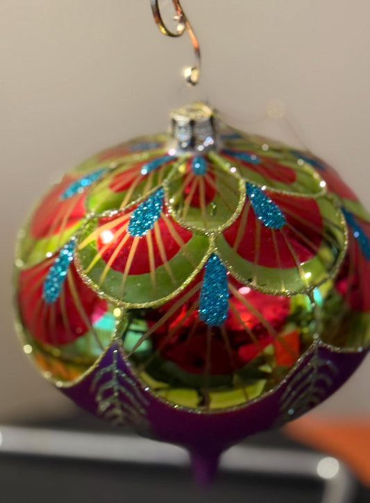 Vintage Mid Century Modern Large Multi Colored Hand Decorated Ornament Lover Antiques and vintage