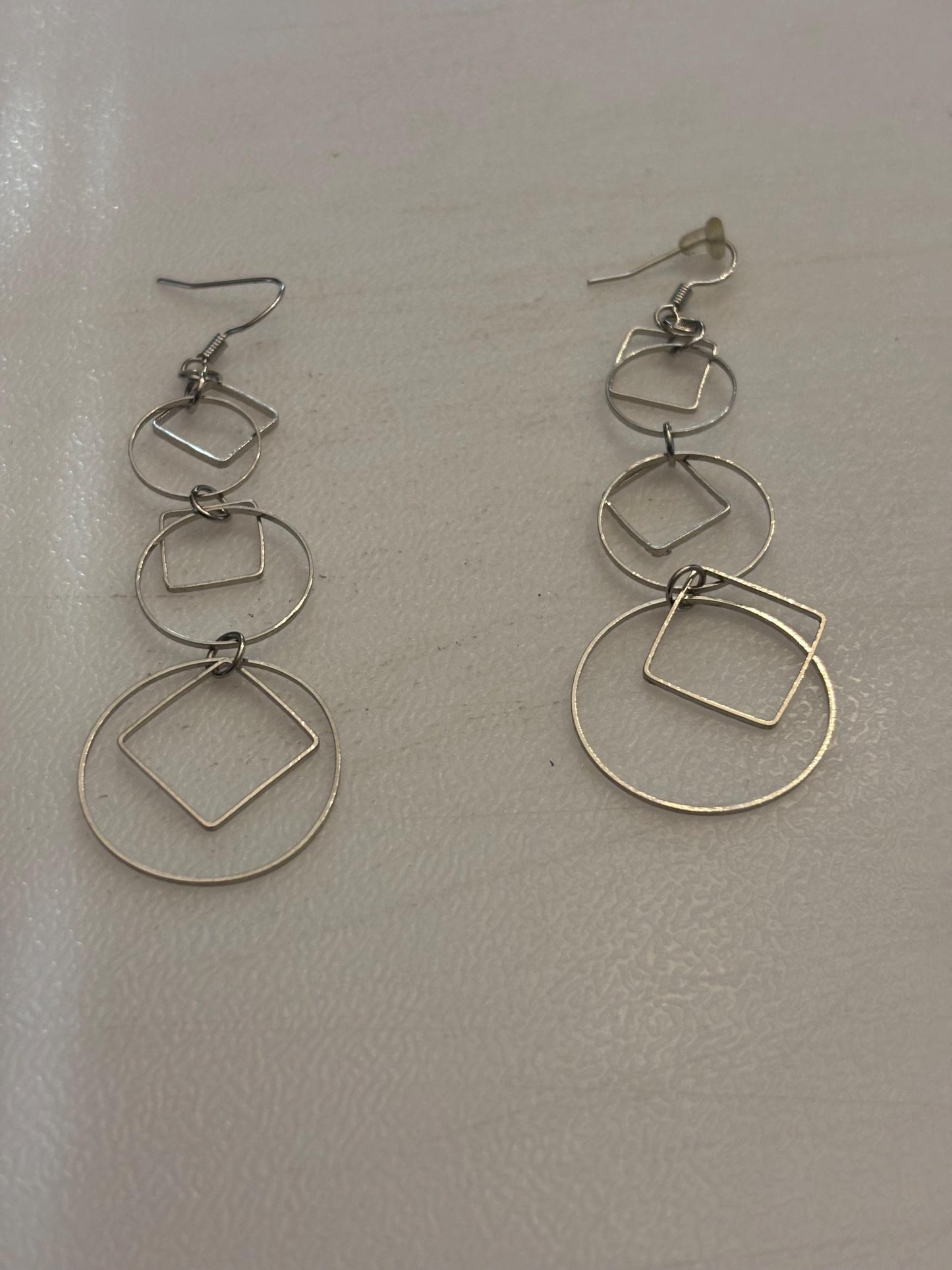 Vintage Circle Squares Sterling Silver Dangle Earrings, Lover Antiques and Vintage