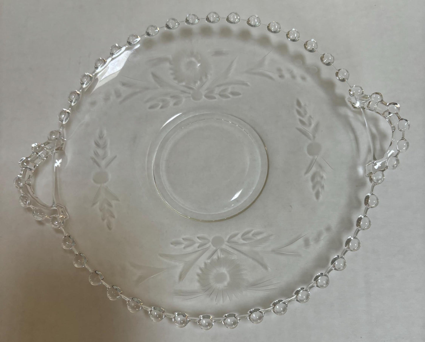 Antique Imperial Beaded Glass Candlewick Etched Glass Plate Platter Lover Antiques and Vintage