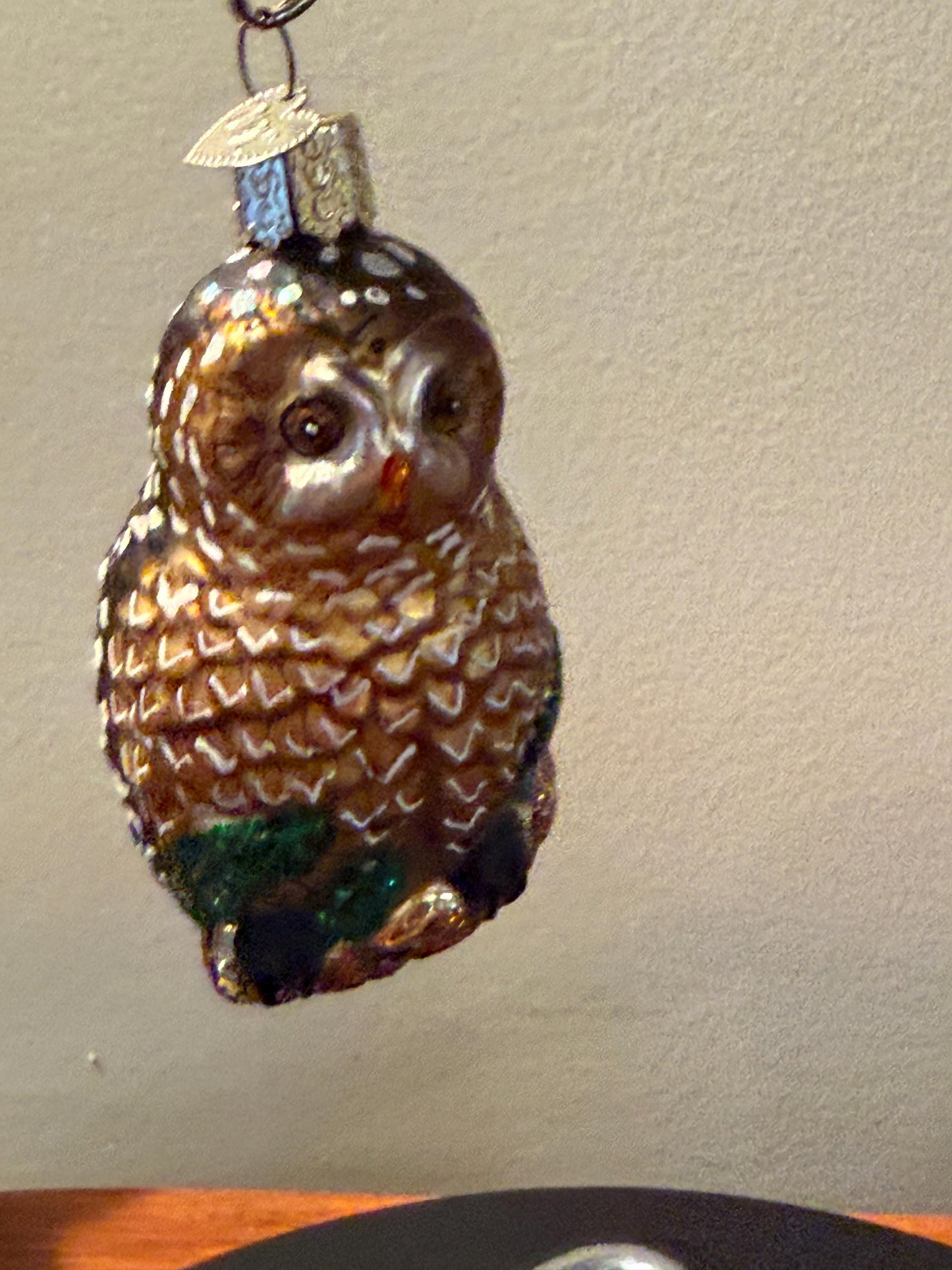 Vintage Brown Speckled Owl Hand Blown Orange Owl Christmas Holiday Lover Antiques and Vintage