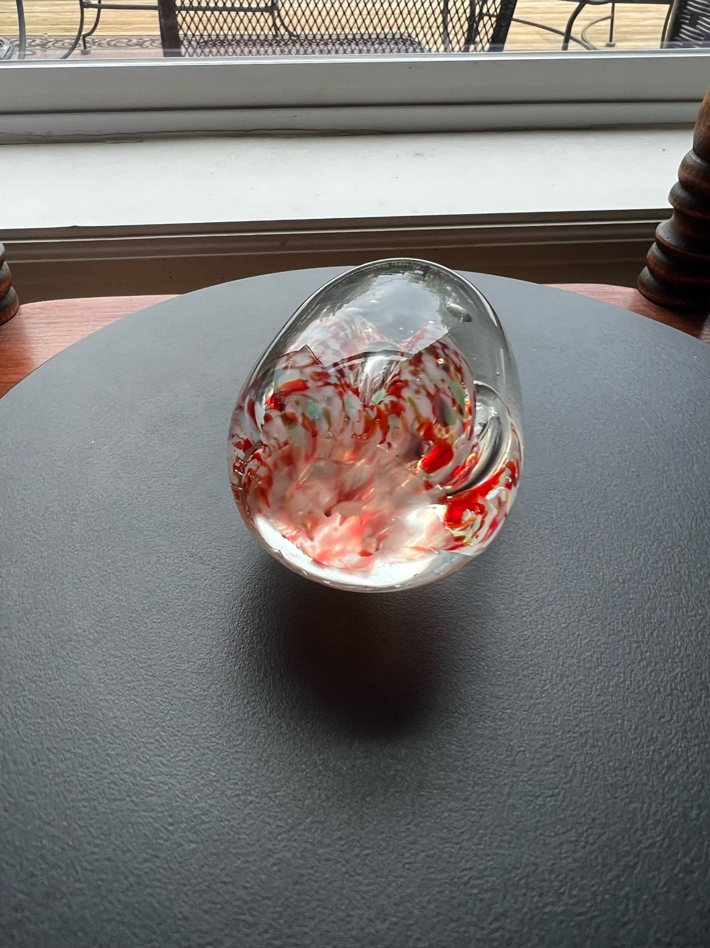 Vintage Red Art Glass Paperweight: Controlled Bubble Egg Shape