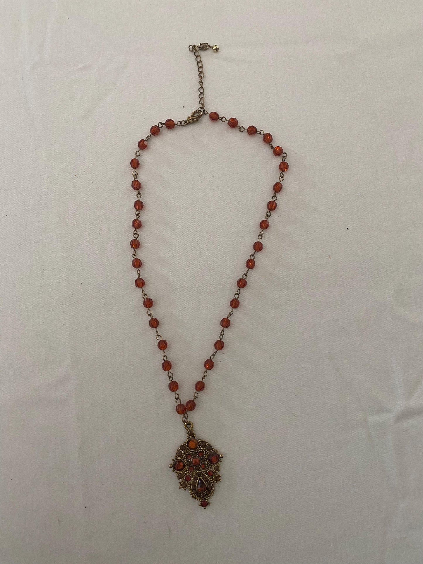 Vintage Amber Glass Czechoslovakian Beaded Necklace with Pendant