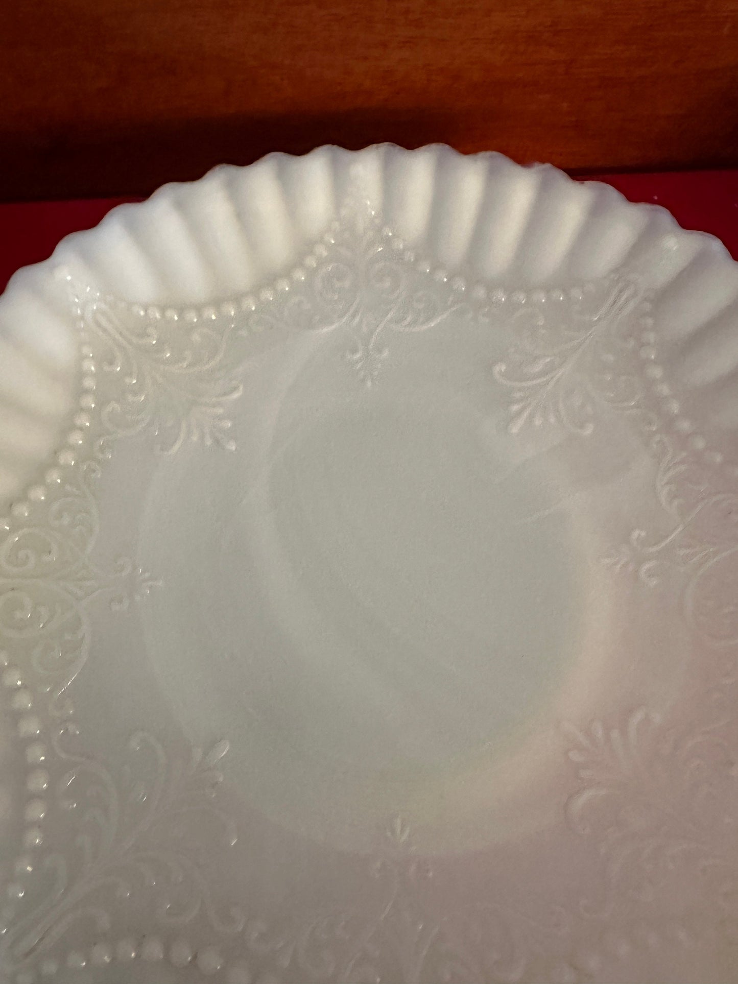 Depression Milk Glass White Monax Petalware Salad Plate, 8” Lace Pattern White Special Glass Plate Lover Antiques and Vintage